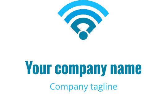 Modern mavi ve yeşil logo tasarımı, stilize edilmiş Wi-Fi sembolü içeriyor