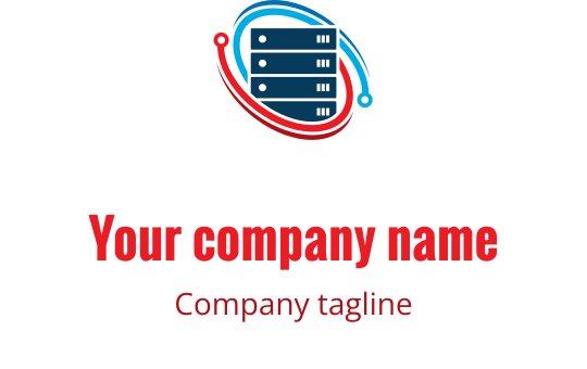 Kırmızı ve mavi vurgularla sunucu yığını içeren modern logo tasarımı