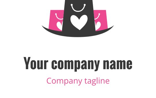 Şık pembe ve gri logo tasarımı, modern çanta silueti içeriyor