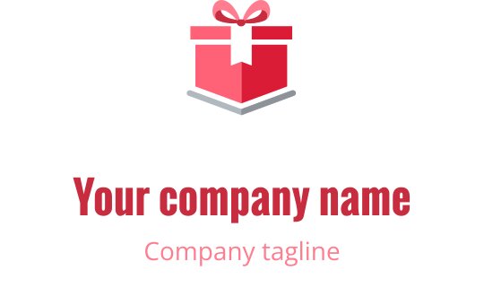 Kırmızı ve mercan vurgularla gri hediye kutusu içeren yaratıcı logo tasarımı