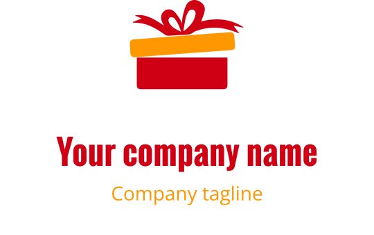 Canlı turuncu ve kırmızı logo tasarımı, stilize edilmiş bir hediye kutusu içeriyor