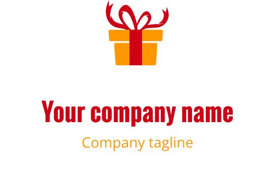Canlı turuncu ve kırmızı logo tasarımı, stilize edilmiş bir hediye kutusu içeriyor
