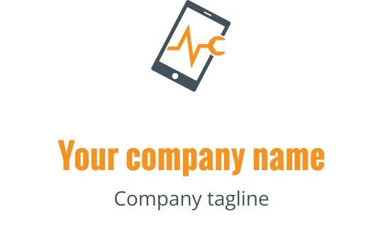 Akıllı telefon ve kalp atışı çizgisi içeren modern logo tasarımı, turuncu ve gri
