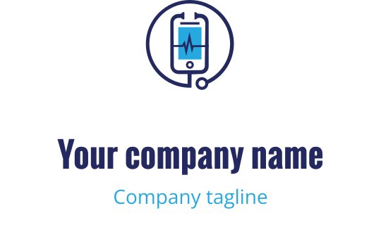 Mavi renkte akıllı telefon ve kalp atışı çizgisi içeren modern logo tasarımı