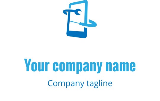 Akıllı telefon ve anahtar kombinasyonu içeren modern mavi logo tasarımı
