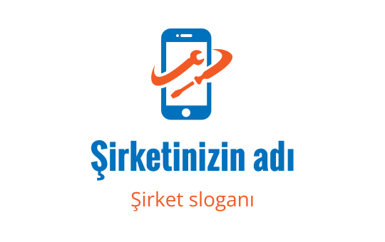 Modern mavi akıllı telefon logo tasarımı, turuncu vurgular ve stilize metin ile