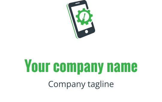 Modern yeşil ve limon logosu, onarım aletleriyle bir akıllı telefon içeriyor