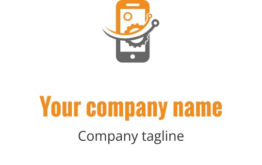 Akıllı telefon, dişliler ve akış unsuru içeren modern logo tasarımı