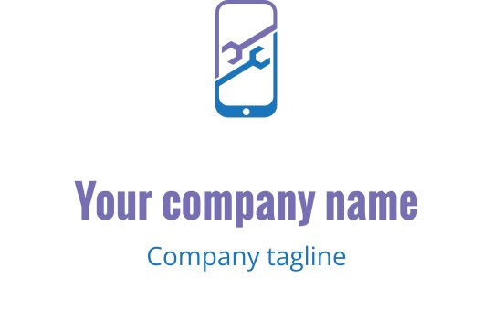 Onarıcı aletler içeren stilize bir mobil cihazla yeşil ve mavi logo tasarımı
