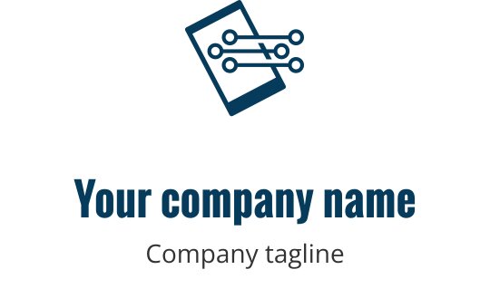 Modern lacivert logo tasarımı, stilize edilmiş bir mobil cihaz ve tamir aletleri içeriyor