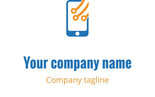 Mavi ve turuncu devre hatlarıyla akıllı telefon içeren modern logo tasarımı
