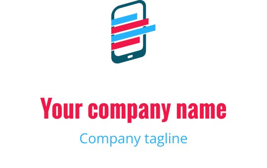 Modern logo tasarımı, turkuaz, mavi ve kırmızı renklerde pikselleşmiş bir mobil cihaz içeriyor