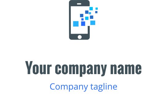 Mavi piksel unsurlarıyla modern akıllı telefon logo tasarımı