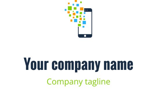 Renkli piksel unsurlarıyla akıllı telefon içeren modern logo tasarımı