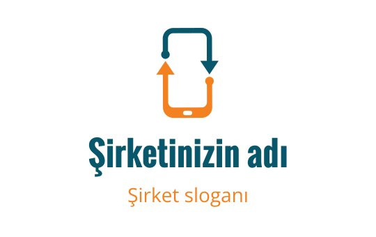 Modern logo tasarımı, turuncu ve yeşil oklarla bir akıllı telefon içeriyor