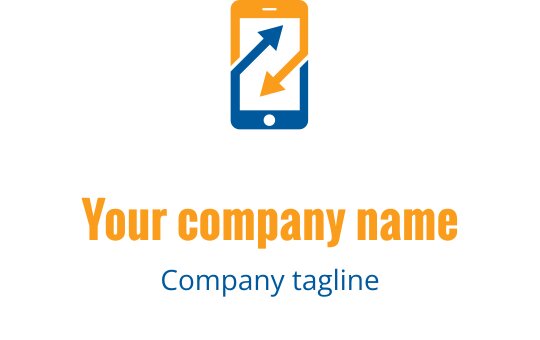 Mavi ve turuncu yukarı oklarla akıllı telefon içeren modern logo tasarımı