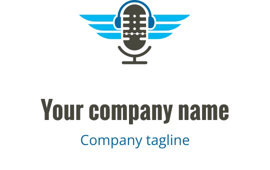 Mavi kanatlı modern mikrofon logo tasarımı ve kalın metin