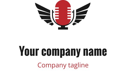 Kırmızı ve siyah kanatlı cesur mikrofon logo tasarımı