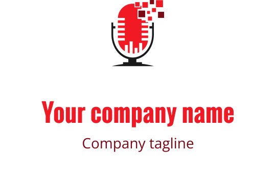 Pikselleşmiş kırmızı vurgularla modern mikrofon logo tasarımı