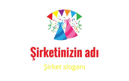 Renkli parti şapkası logo tasarımı, şenlikli süslemeler ve konfetilerle