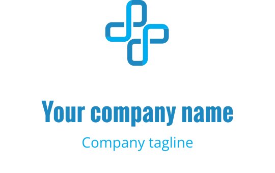 Modern mavi logo tasarımı, simetrik düzen içinde birbirine bağlı şekiller içeriyor