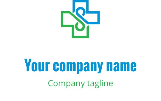 Yeşil ve mavi bir haç ile iç içe geçmiş unsurlar içeren modern logo tasarımı