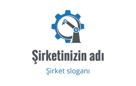 Mavi ve gri tonlarında dişli ve robot kol içeren modern logo tasarımı