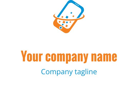 Modern cep telefonu logo tasarımı, turuncu ve mavi vurgularla