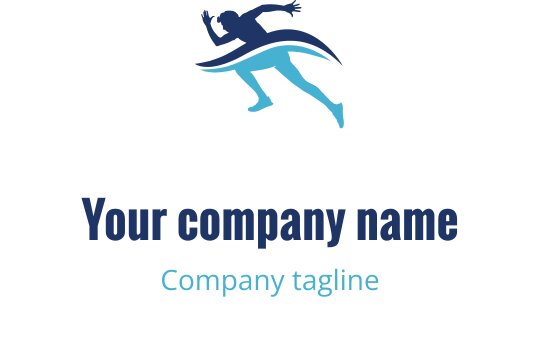 Dinamik mavi ve lacivert logo tasarımı, stilize edilmiş bir koşucu silueti içeriyor