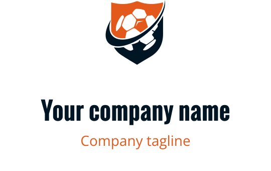 Dinamik şekillerle cesur lacivert ve turuncu futbol kalkanı logo tasarımı