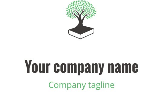 Modern yeşil ve gri logo tasarımı, soyut bir kitap şekli içeriyor