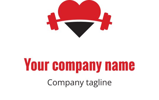 Kalın siyah ve kırmızı logo tasarımı, stilize edilmiş kalp şekli içeriyor