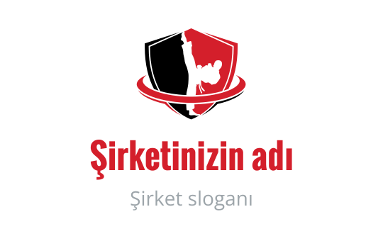 Kırmızı kenar çizgisine ve dairesel detaylara sahip cesur kalkan logo tasarımı
