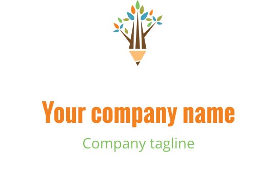 Renkli yapraklara sahip ağaç ve kalem içeren yaratıcı logo tasarımı