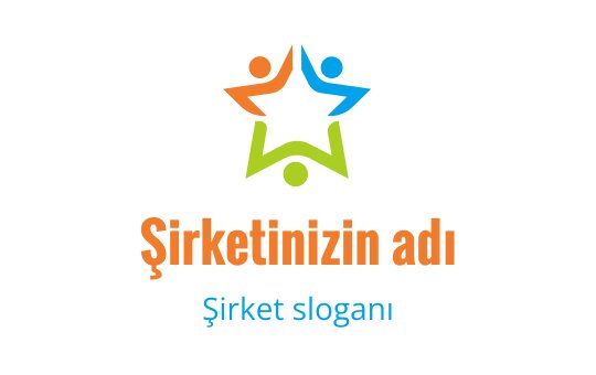 Yıldız ve üç soyut figür içeren renkli logo tasarımı