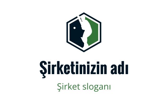 Altıgen logo tasarımı, siluet ve yeşil vurgular içeriyor