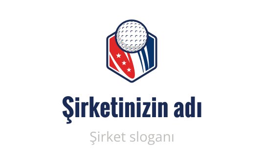 Altıgen logo tasarımı, golf topu ve kırmızı vurgular içeriyor