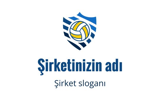 Modern kalkan logo tasarımı, voleybol ve mavi şeritler içeriyor