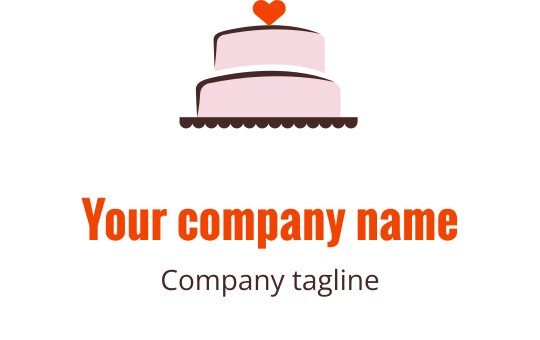 Eğlenceli logo tasarımı, kahverengi ve turuncu detaylı pembe bir pasta içeriyor