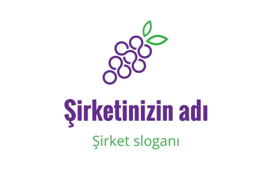 Canlı üzüm salkımı logo tasarımı, yeşil yapraklar ve mor vurgularla