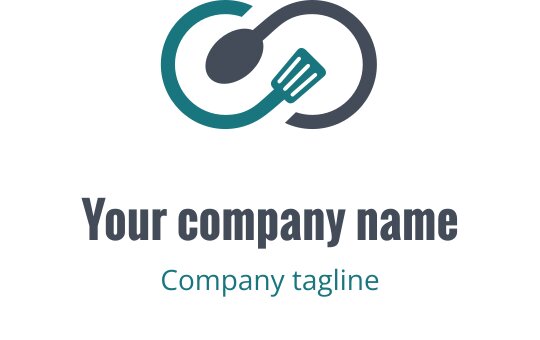 Modern yeşil ve mavi logo tasarımı, stilize edilmiş mutfak aleti içeriyor