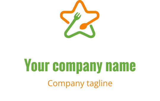 Modern logo tasarımı, turuncu ve lime yeşili stilize edilmiş mutfak aleti içeriyor