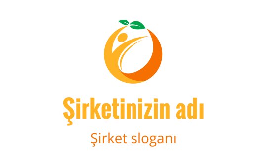 Modern turuncu logo tasarımı, stilize bir figür ve yeşil yapraklar içeriyor