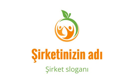 İki figür ve bir yaprak içeren eğlenceli turuncu logo tasarımı