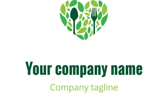 Yeşil yapraklar ve mutfak gereçleriyle dolu kalp şeklinde logo tasarımı