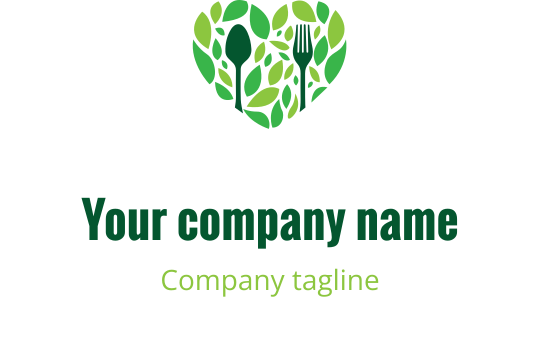 Yeşil yapraklar ve mutfak gereçleriyle dolu kalp şeklinde logo tasarımı