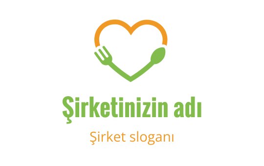 Yeşil ve turuncu renklerde çatal ve kaşık ile kalp şeklinde logo tasarımı