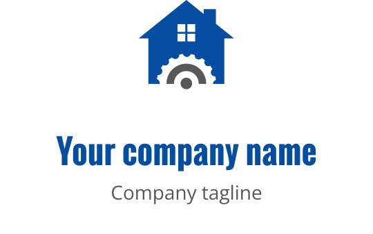 Modern mavi ev logo tasarımı dişli unsuru ile birlikte