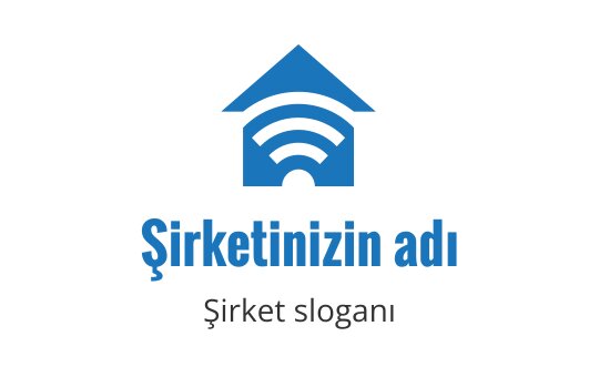 Modern mavi logo tasarımı, bir ev ve kablosuz sinyal dalgaları içeriyor