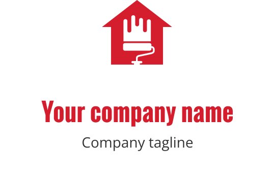 Boya rulosu ve kırmızı çatı içeren yaratıcı ev logo tasarımı
